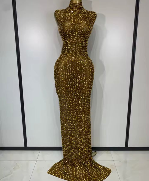 Women Sexy Sleeveless Color Crystal Mesh Maxi Dress