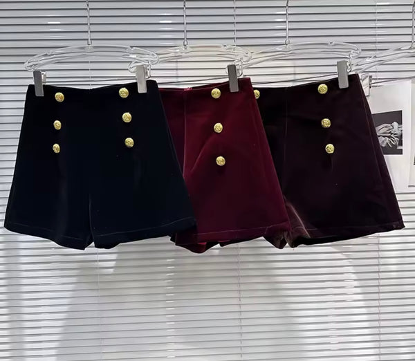 Women Fashion Velour Gold Button High Waist Shorts