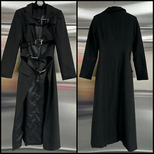Women Fashion Black Buckled Trench Jacket