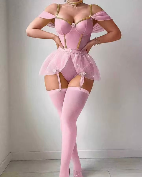 Women Sexy Choker Bodysuit Lingerie Set