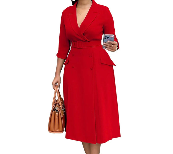 Women Solid Color Full Sleeve Blazer Maxi Dress