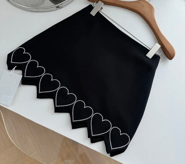 Women Sexy Black Bling Heart Skirt