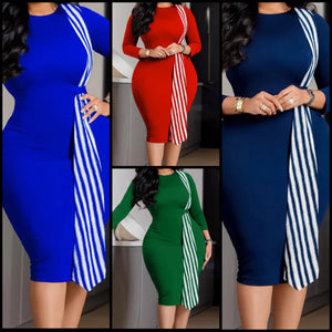 Women Sexy Striped Patchwork Full Sleeve Dress