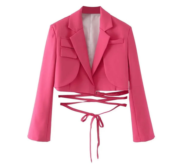 Women Fashion Solid Color Full Sleeve Wrap Around Blazer Top