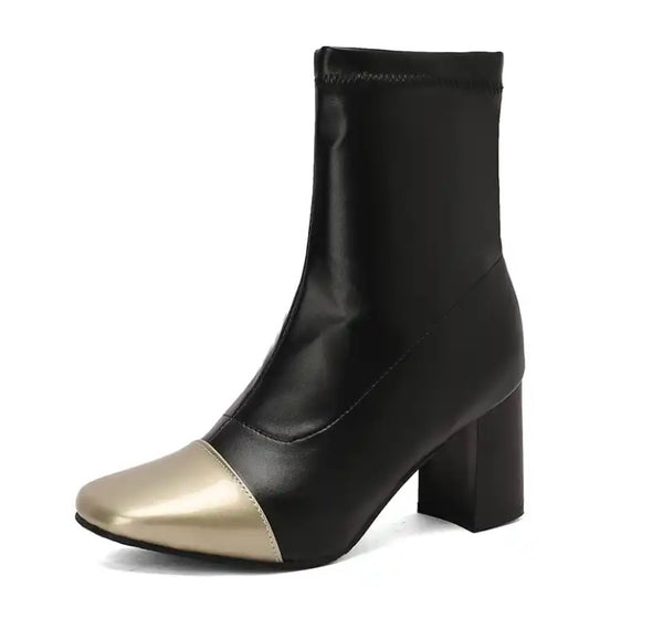 Women Fashion Color Patchwork Faux Leather Ankle Boots