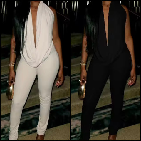 Women Sexy Halter Sleeveless Solid Color Two Piece Pant Set