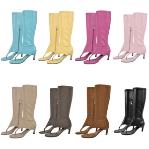 Women Fashion Faux Leather Open Toe Knee High Boots