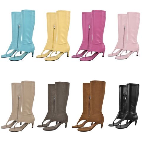 Women Fashion Faux Leather Open Toe Knee High Boots