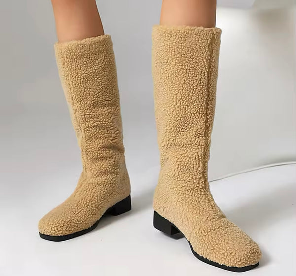 Women Fashion Wool Flat Knee High Boots