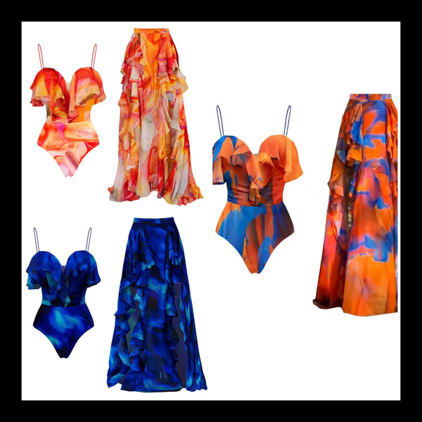 Women Sexy Colorful Ruffled Sweatsuit Cover Up Set