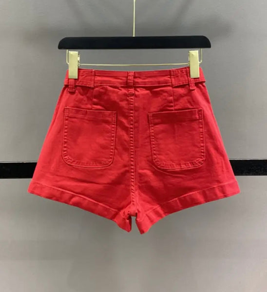 Women Red Fashion Zipper Denim Shorts