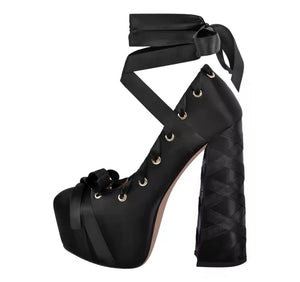 Women Color Lace Up Platform Fashion High Heels