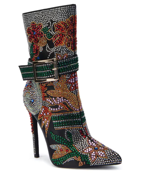 Women Fashion Buckled Colorful Bling High Heel Ankle Boots