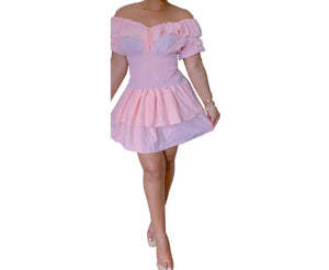 Women Sexy Off The Shoulder Short Sleeve Ruffled Dress