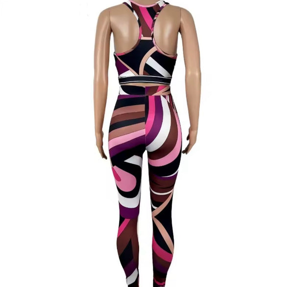 Women Sexy Sleeveless Multicolor Striped Tank Two Piece Pant Set