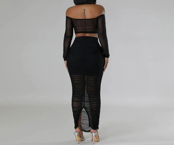 Women Sexy Off The Shoulder Butterfly Mesh Two Piece Skirt Set