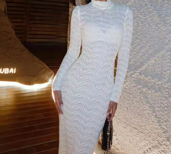 Women Sexy Solid Color Printed Full Sleeve Maxi Dress