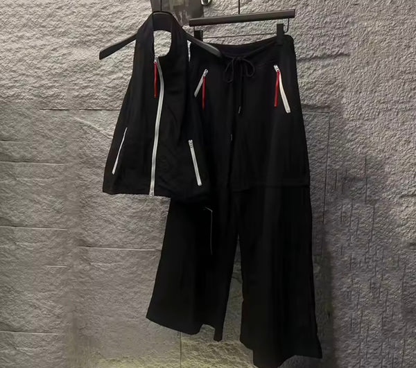 Women Fashion Halter Striped Zip Up Tracksuit Two Piece Pant Set