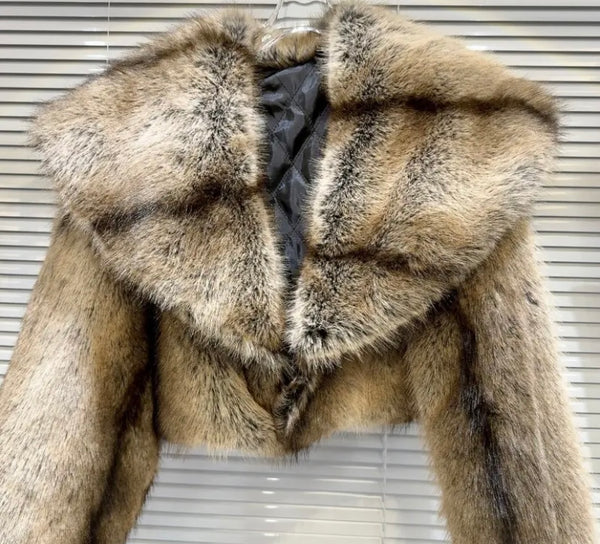 Women Fashion Faux Fur Crop Jacket