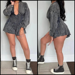 Women Fashion Zip Up Full Sleeve Denim Romper