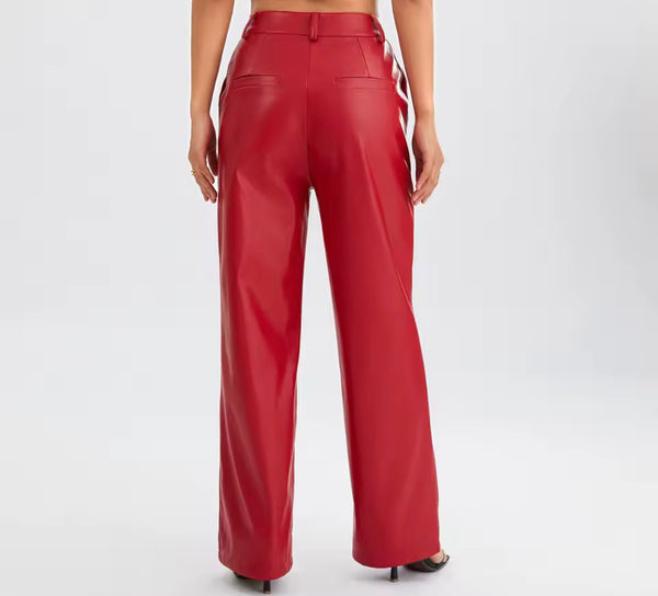Women Color Fashion Faux Leather Pants