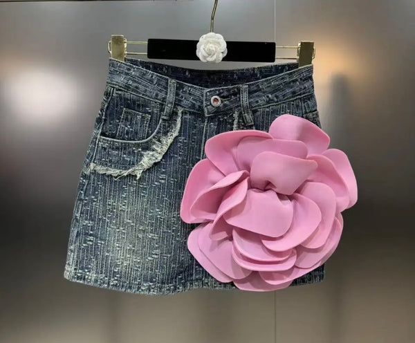 Women Sexy Fashion Color Floral Denim Skirt