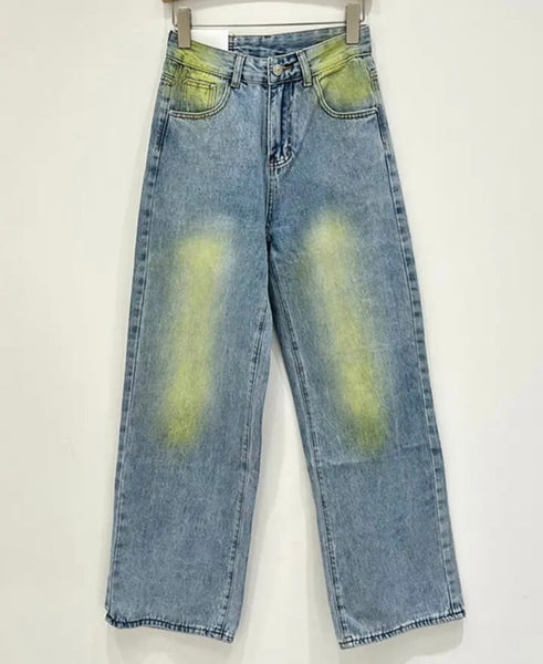 Women Fashion Color Paint Patchwork Denim Pants