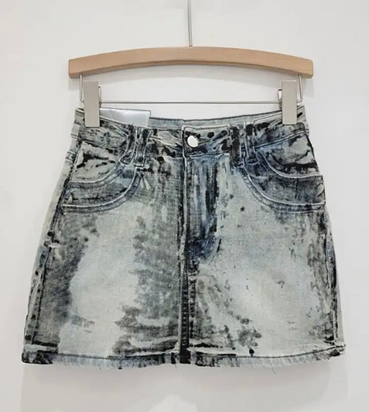 Women Fashion Color Gradient Denim Skirt
