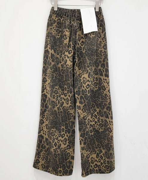 Women Ripped Leopard Print Fashion Denim Pants