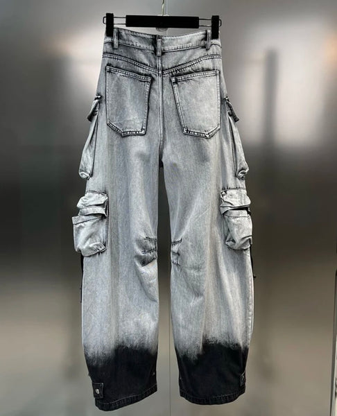 Women Gray Fashion Cargo Denim Pants