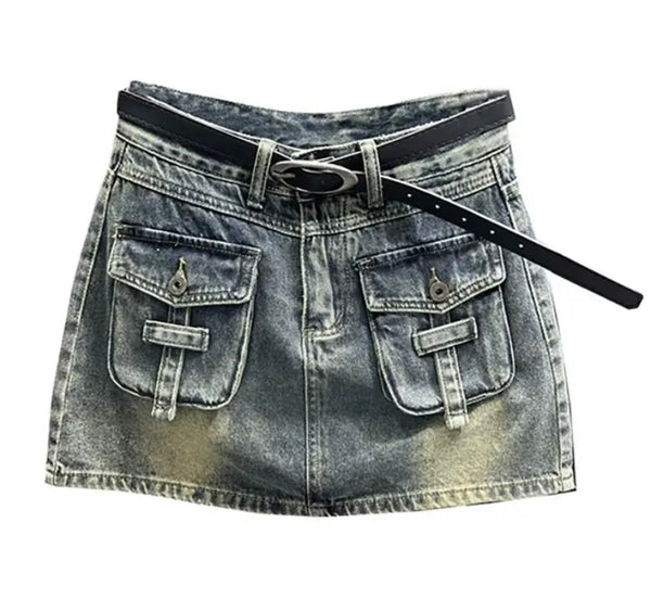 Women Pocket Fashion Denim Short Skirt