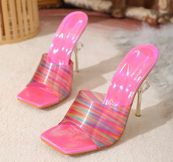 Women Fashion Pink Multicolored Transparent High Heel Sandals