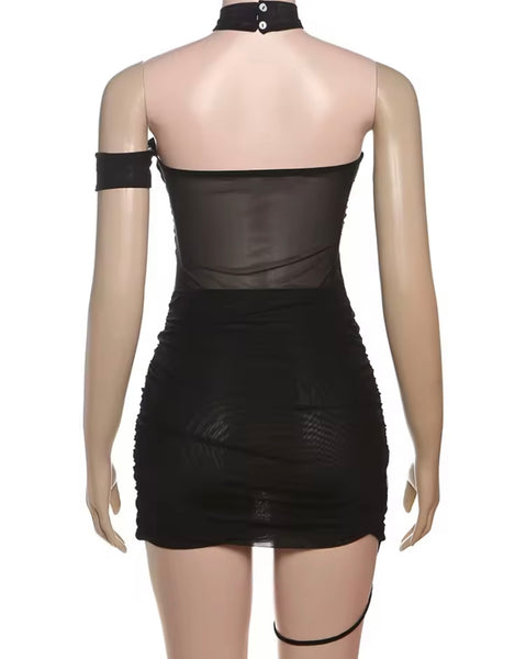 Women Sexy Mesh Halter Sleeveless Dress