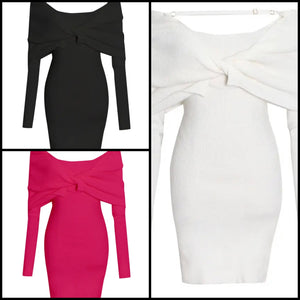 Women Sexy Solid Color Off The Shoulder Full Sleeve Dress