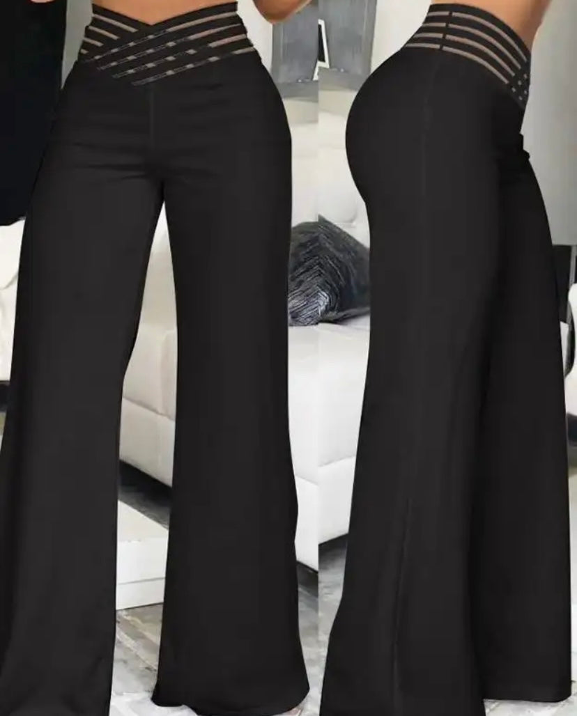 Women High Waisted Solid Color Wide Leg Pants