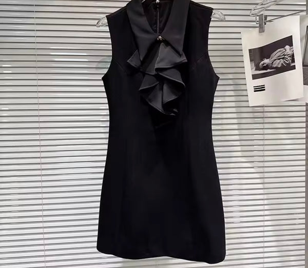 Women Sleeveless Collar Ruffle Fashion Dress
