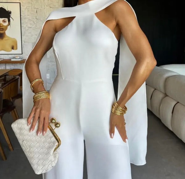 Women White Sexy Sleeveless Wide Leg Jumpsuit