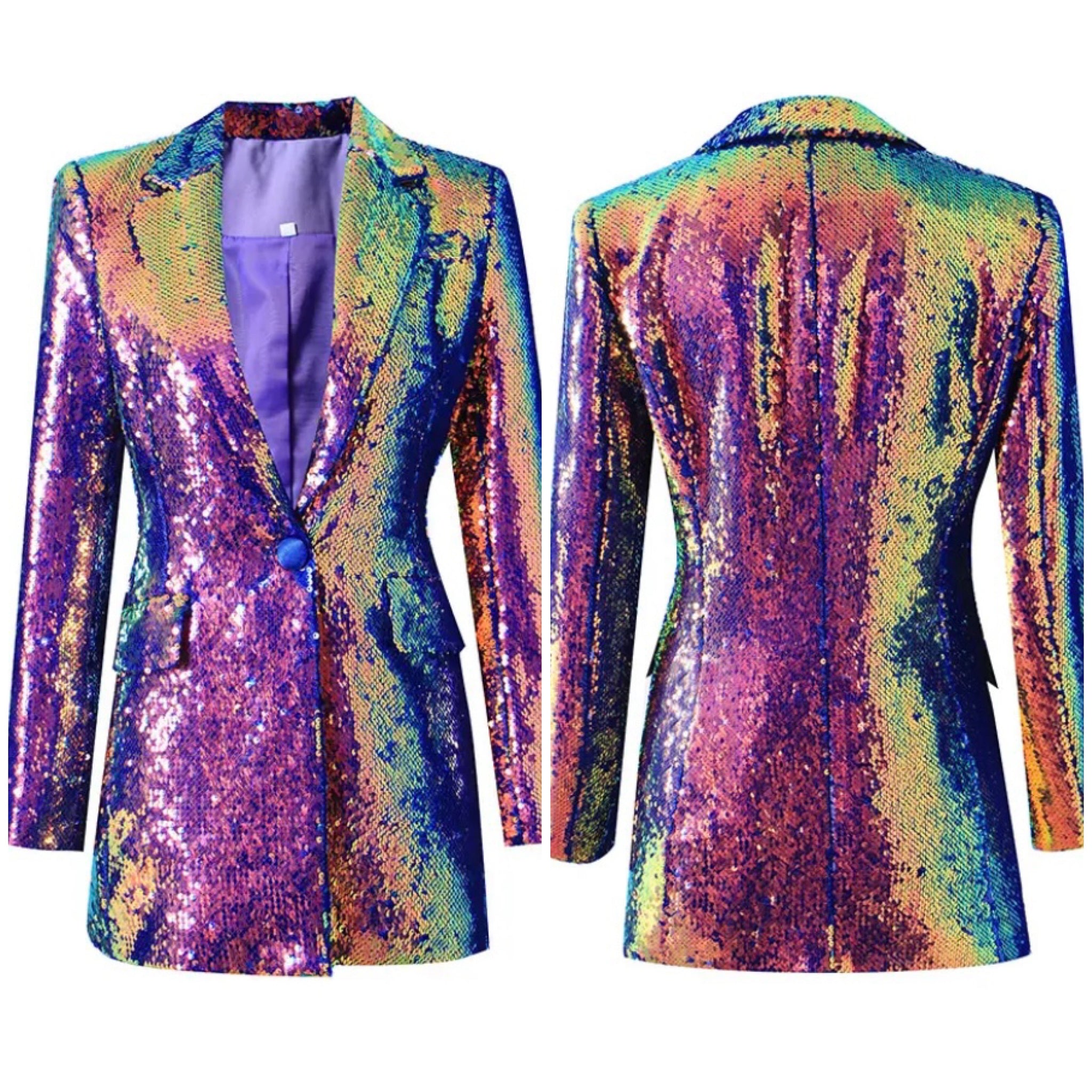 Women Sexy Color Sequins Button Up Blazer Top