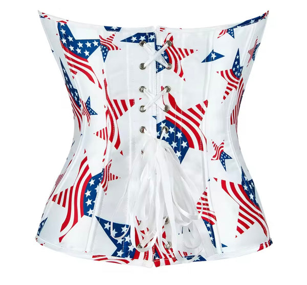 Women Sexy Strapless Flag Star Print Corset Top