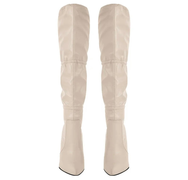 Women Fashion Faux Leather High Heel Tie Up Knee High Boots