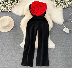 Women Sexy Floral Strapless Wide Leg Jumpsuit