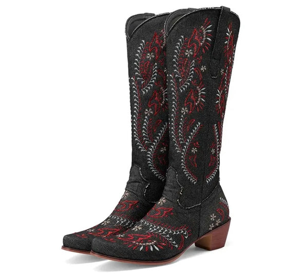 Women Fashion Color Patchwork Western Boots