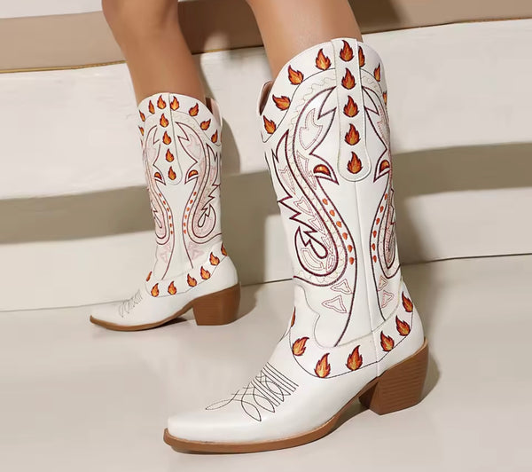Women Printed Fashion Faux Leather Knee High Western Boots