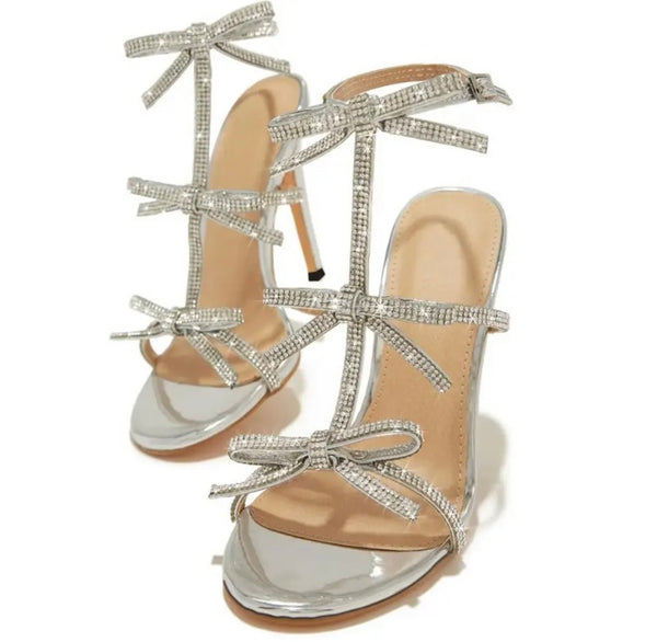 Women Fashion Bling Bow Open Toe High Heel Sandals