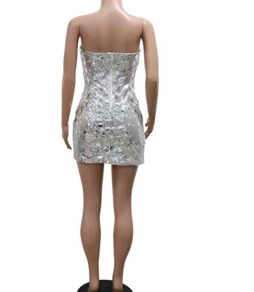 Women Sexy Strapless Sequins Mirror Dress