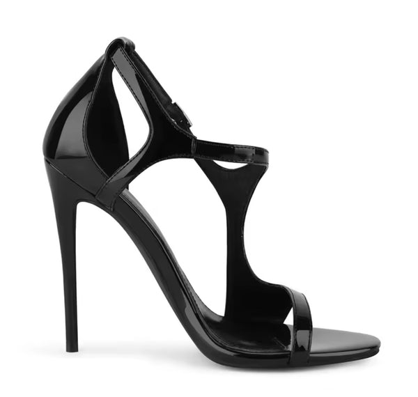 Women Open Toe Patent Leather High Heel Ankle Strap Sandals