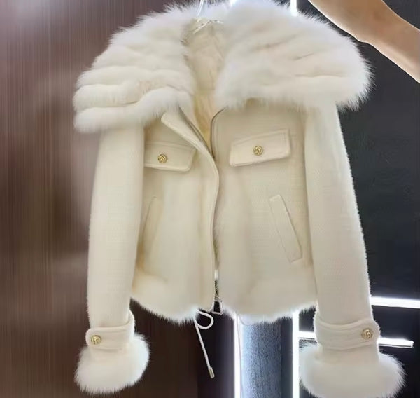 Women Faux Fur Patchwork Fashion Zip Up Jacket