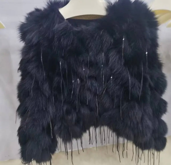 Women Fashion Faux Fur Bling Tassel Jacket