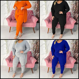 Women Solid Color Fashion Three Piece Pant Set