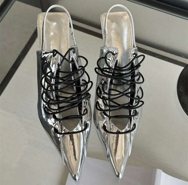 Women Pointed Toe Patent Leather Lace Up Shoes